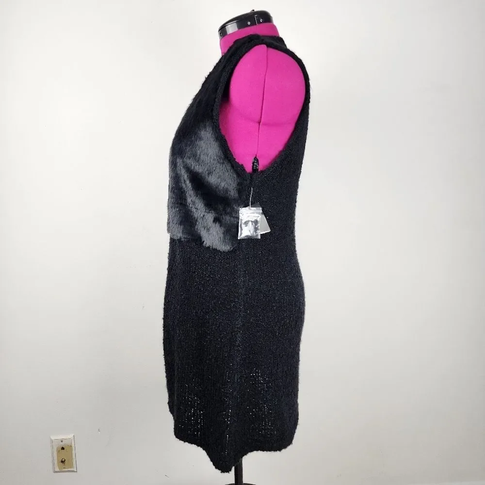 Style & Co Black Faux Fur Vest Sweater Open Front Cardigan Sleeveless Jacket S - Picture 9 of 16